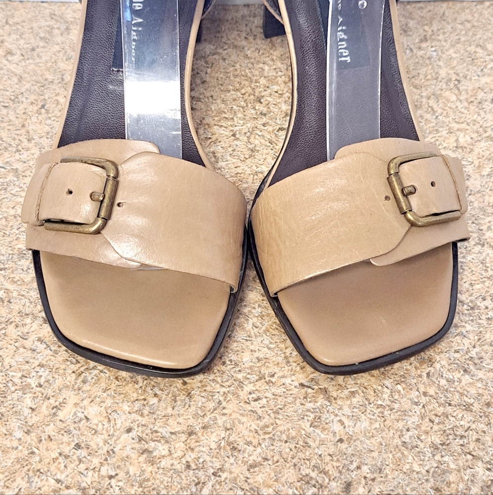 Etienne Aigner Heeled Ankle Strap Leather Sandals Shoes Women's Size 6.5 Tan 3" - Picture 7 of 13